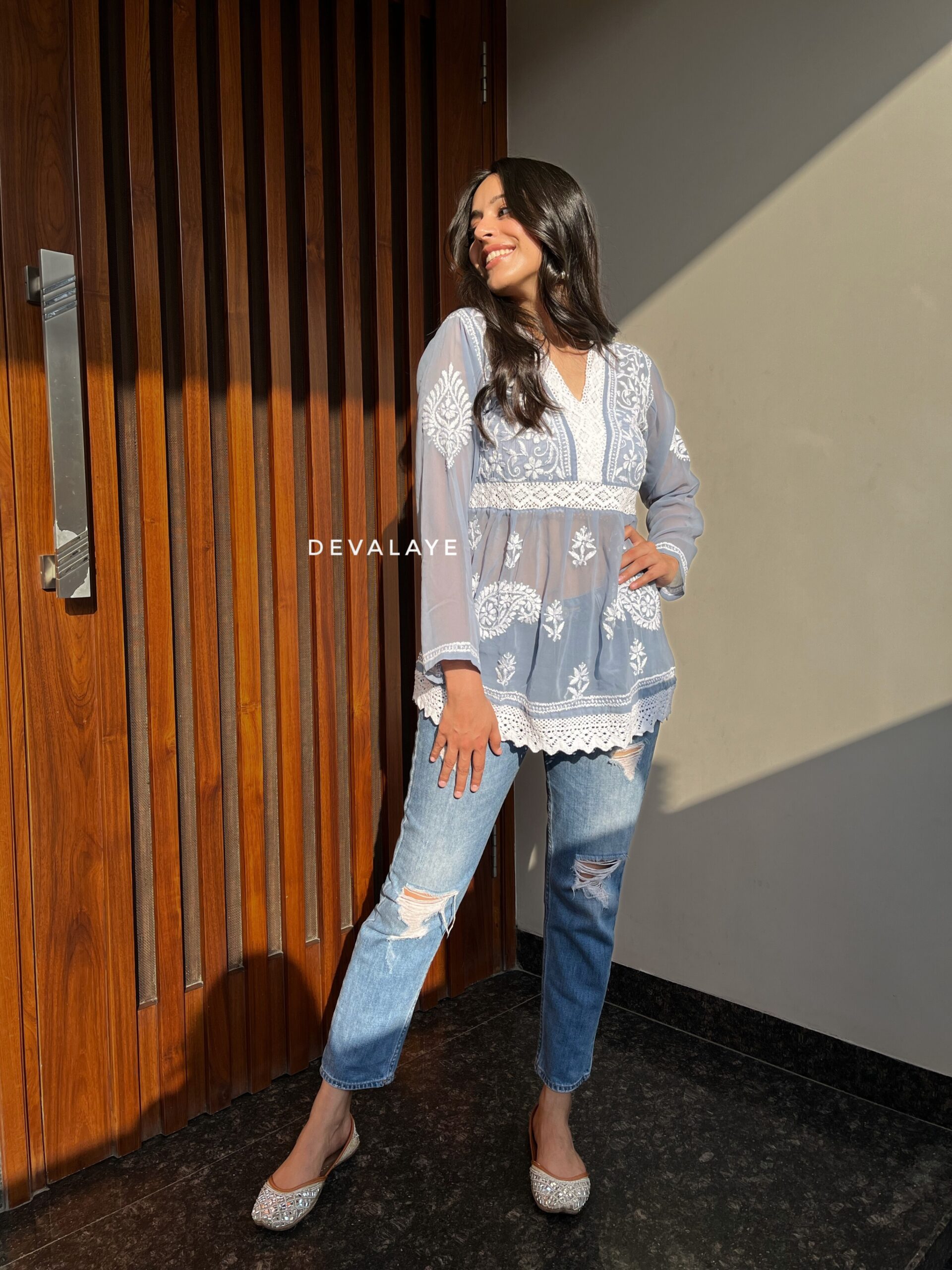 Lace Top Blue Grey Paisley - Image 2