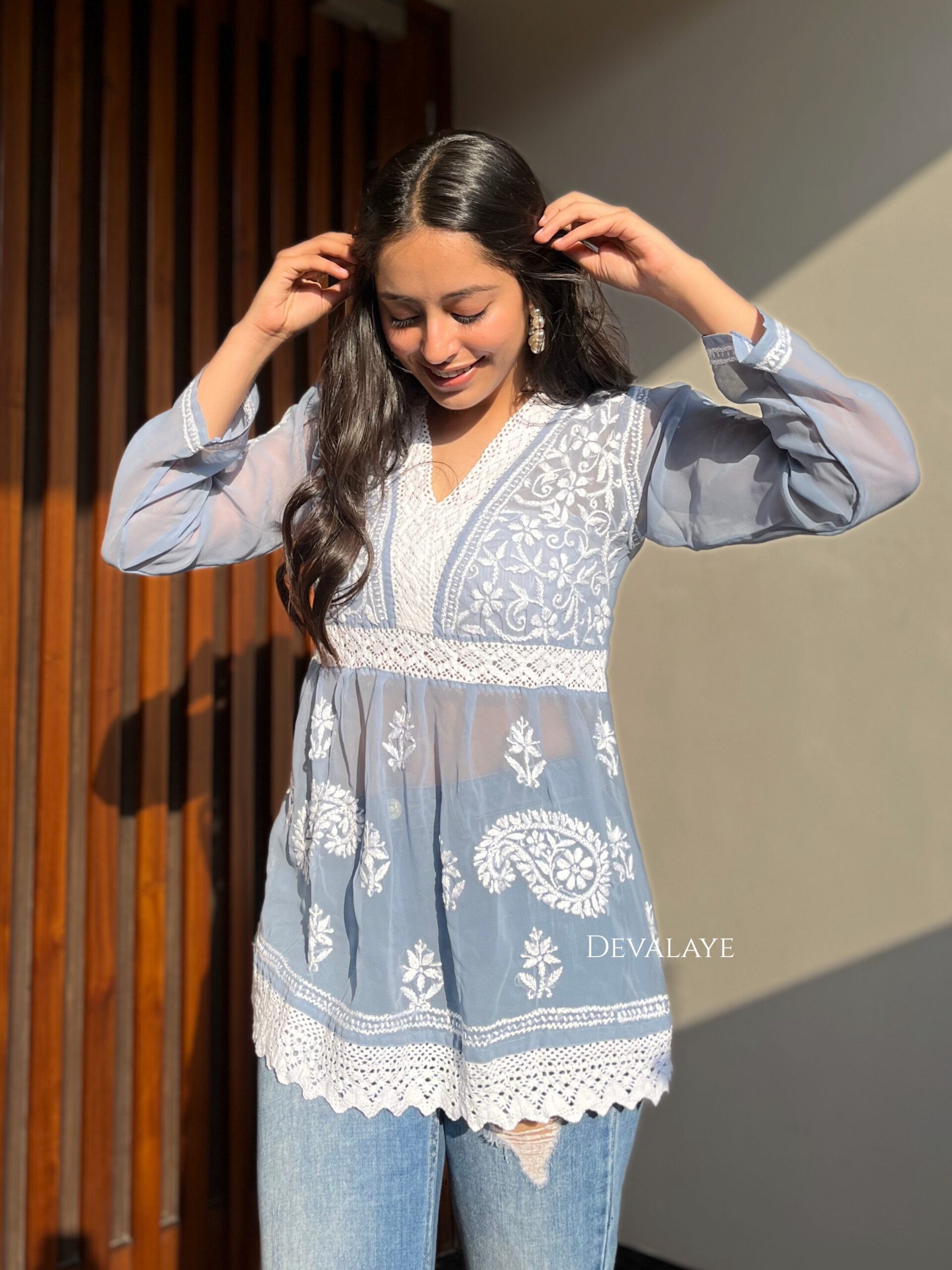 Lace Top Blue Grey Paisley - Image 3