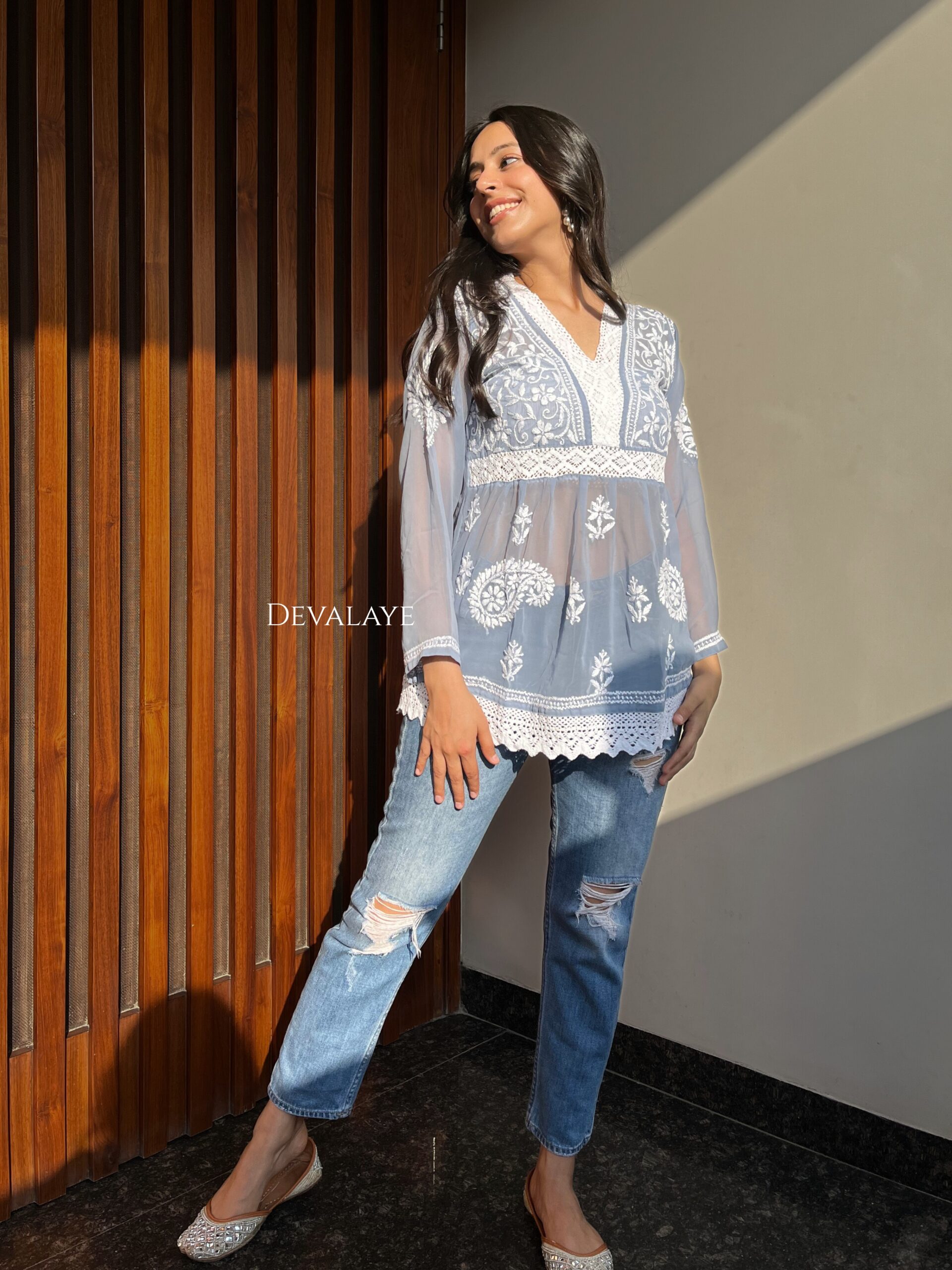 Lace Top Blue Grey Paisley - Image 4