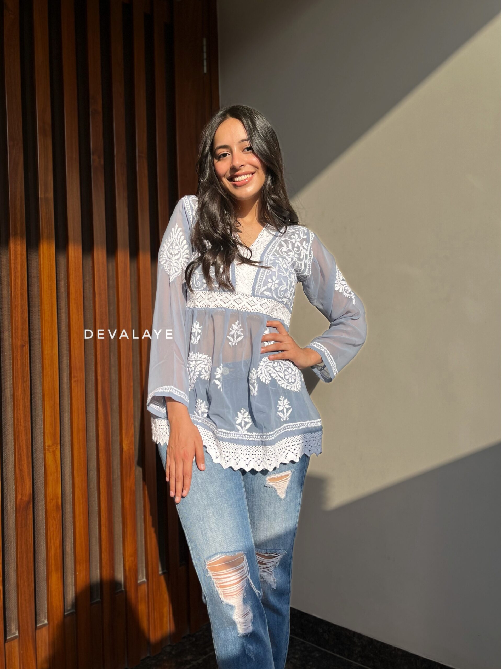 Lace Top Blue Grey Paisley