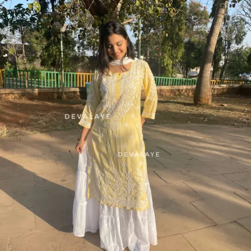 Ayka kurta in yellow color with intricate chikankari hand embroidery on soft modal cotton fabric