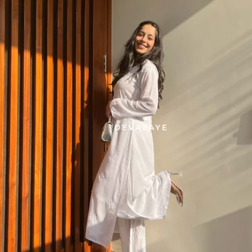 Nina Kurta in white color with intricate tonal chikankari hand embroidery on butter soft modal cotton fabric
